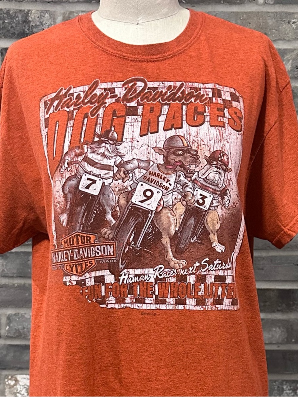Harley Davidson Dog Races Chicago City Limits Illinois Double Sided Tee Mens M